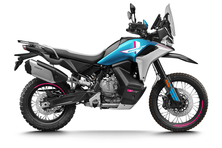 Blue and silver adventure motorcycle with black accents, designed for off-road and touring.
